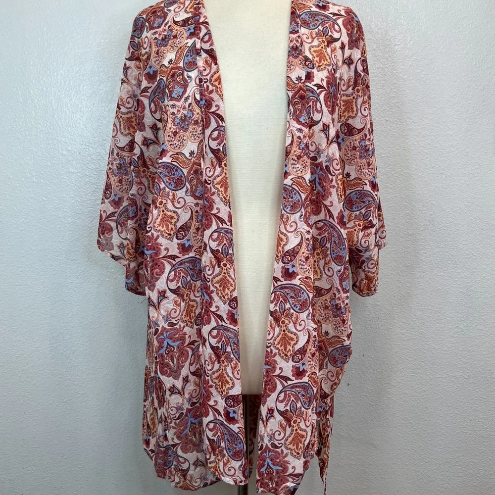 NWT LuLaRoe Daphne Kimono Paisley‎ Floral Print Sheer Multicolor Size L